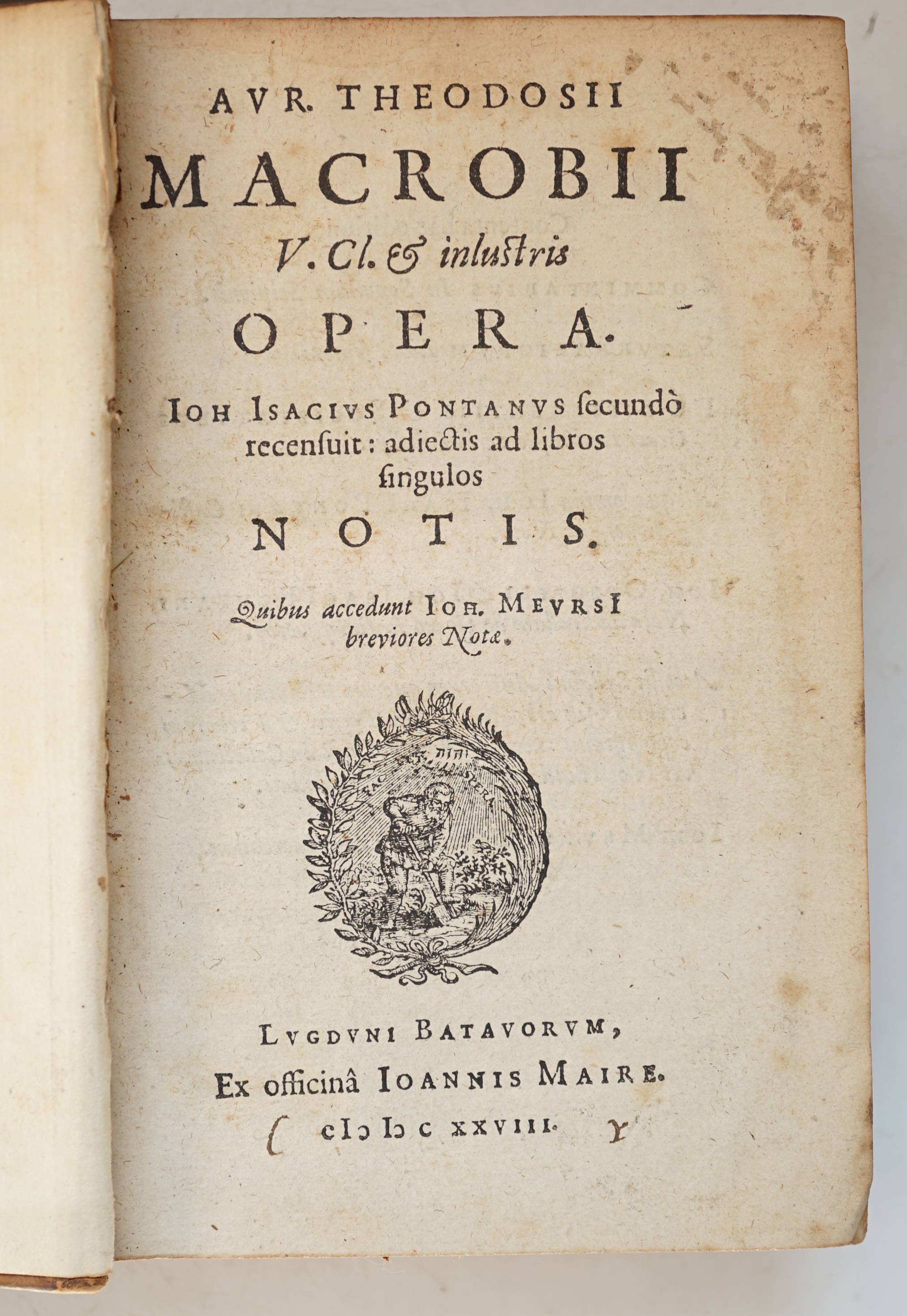Theodosius, Macrobius Ambrosius - Avr. Theodosii Macrobii V. Cl. & inlustris Opera, 8vo, original calf, ex officina Ioannis Marie, Lyon, 1628.